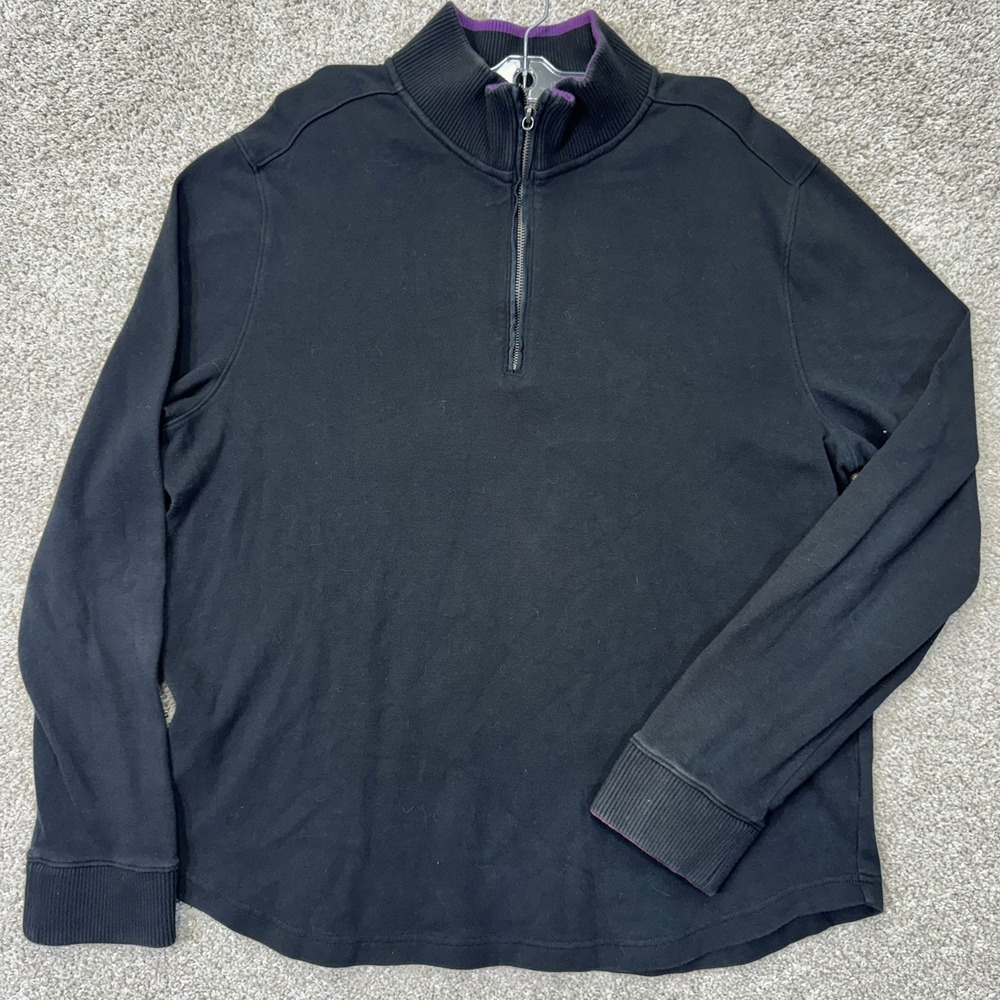 Robert Graham Pullover Mens XL Tom James Quarter Zip Black Cotton EUC